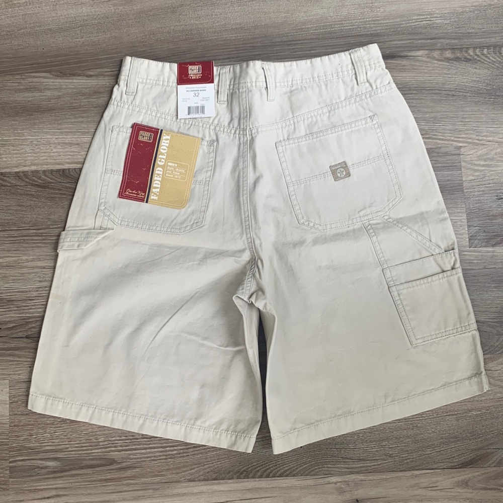 Faded Glory FG Carpenter Short Pants 32  Cream Shorts New Vintage Casual Style